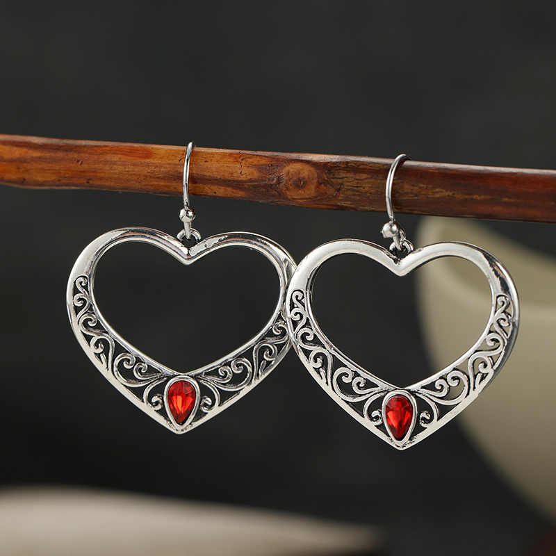 Vintage Bohemian Hollow Heart Earrings with Zirconia